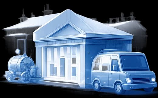 Illustration of a factory and a delivery van